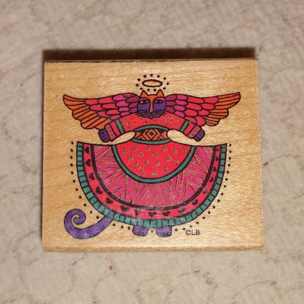 Laurel Burch Angel Cat Wood Mounted Rubber Stamp Junk Journal Scrapbook Cards